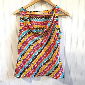Trina Turk Shirt Womens Small Colorful Geometric Pattern Silk Tank Top‎ Blouse